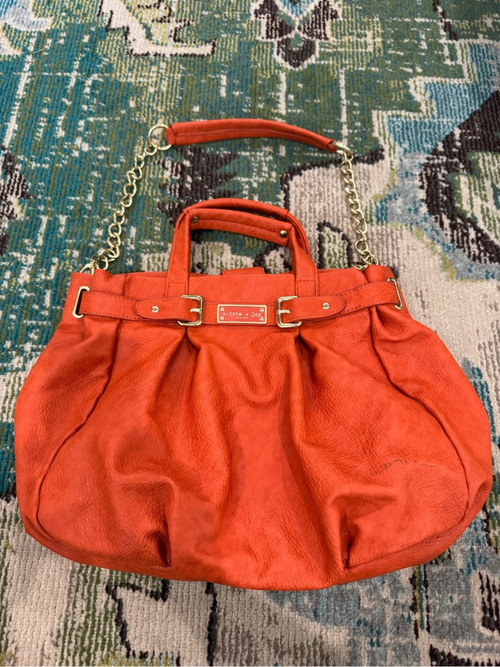 Olivia + Joy Orange Leather Shoulder Bag with Gold Chain